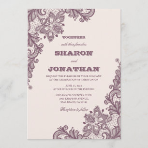 Vintage Lace Blush Pink & Mauve Rustic Wedding Invitation