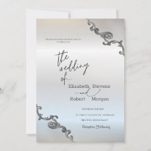 Vintage Lace Border Silver Wedding Invitation