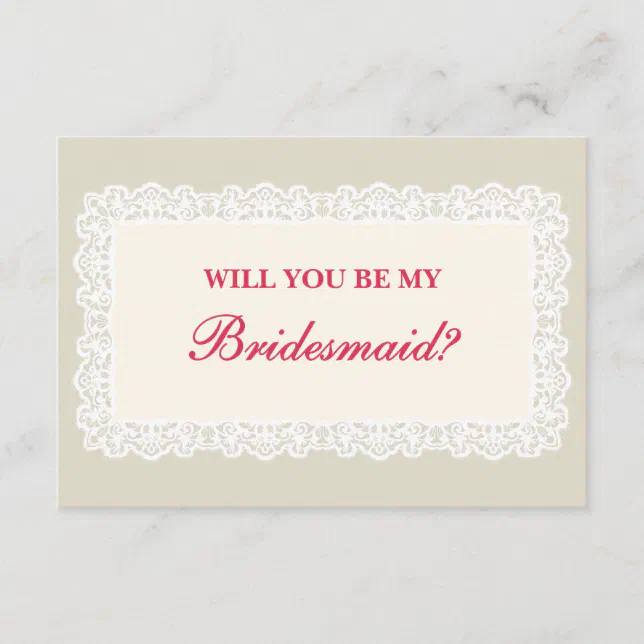 Vintage Lace Bridesmaid Proposal Card | Zazzle
