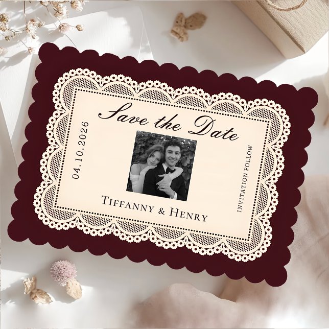 Vintage  Lace Burgundy Save the Date (Creator Uploaded)