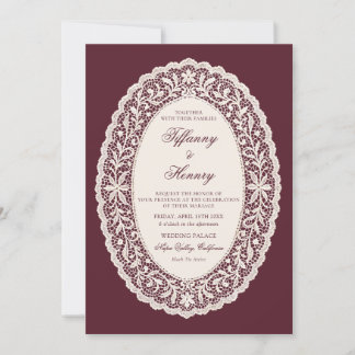 Vintage Lace Burgundy Wedding Invitation