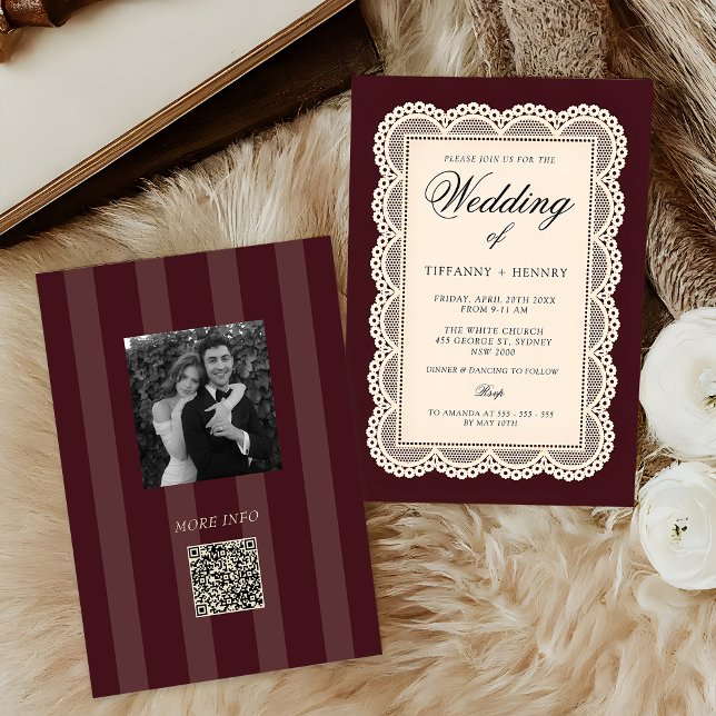 Vintage Lace Burgundy Wedding Invitation (Creator Uploaded)