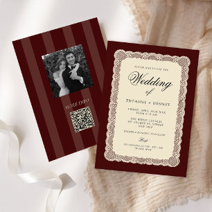 Vintage Lace Burgundy Wedding Invitation
