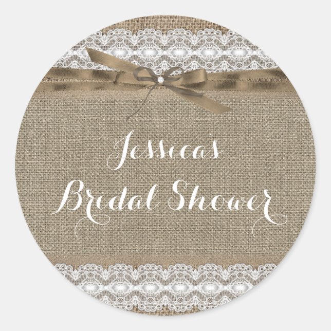 Vintage Lace & Burlap Bridal Shower Sticker (Front)