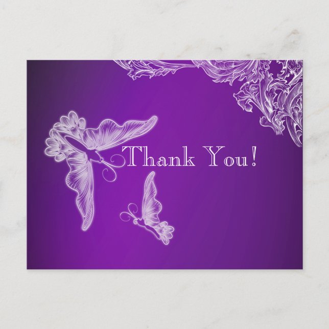 VINTAGE LACE & BUTTERFLIES PURPLE OMBRÉ POSTCARD (Front)