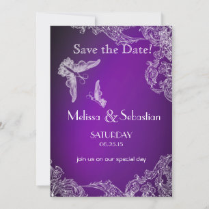 VINTAGE LACE & BUTTERFLIES PURPLE OMBRÉ Save the D Date