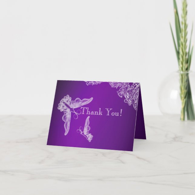 VINTAGE LACE & BUTTERFLIES PURPLE OMBRÉ Thank You Card (Front)