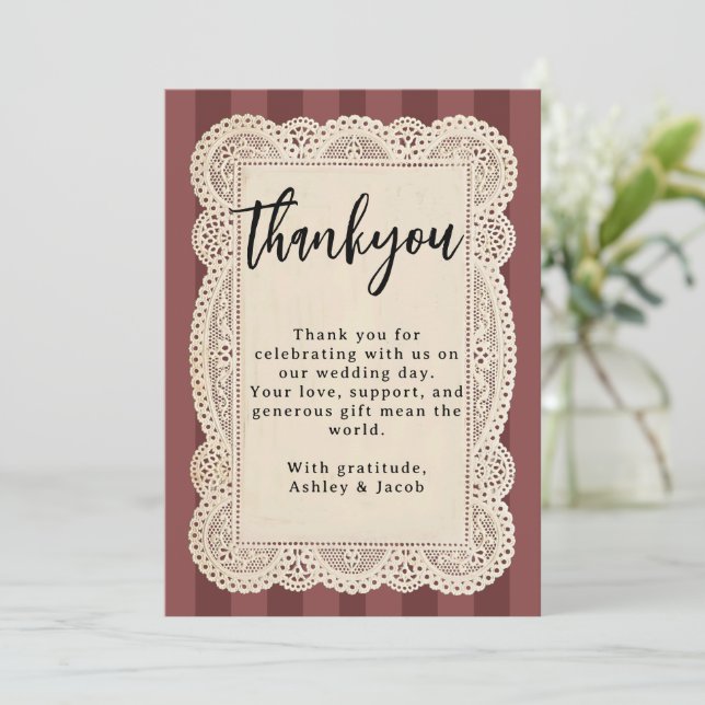 Vintage Lace Classical Wedding Thank You Card (Standing Front)