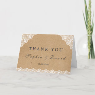 Vintage Lace Craft Paper Wedding THANK YOU Card