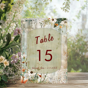 Vintage Lace & Daisies Rustic Table Number Card