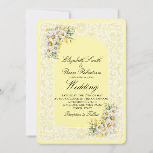 Vintage Lace & Daisies Wedding Invitation