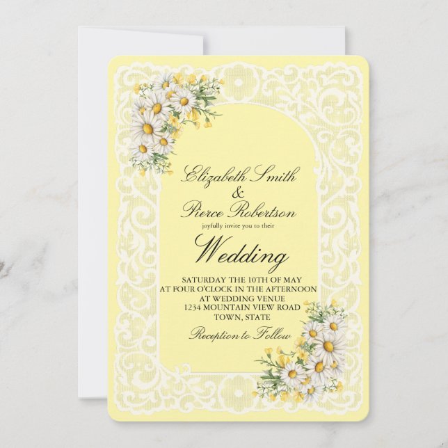 Vintage Lace & Daisies Wedding Invitation (Front)
