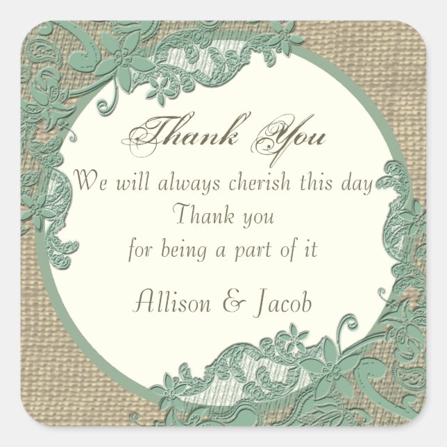 Vintage Lace Design Sage Green Square Sticker (Front)