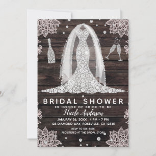 Vintage Lace Diamond Wedding Dress Bridal Shower Invitation