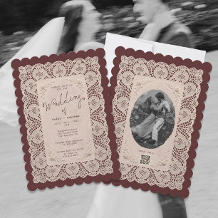Vintage Lace Doily Burgundy Wedding Invitation