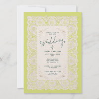 Vintage Lace Doily Citrus Green Wedding Invitation