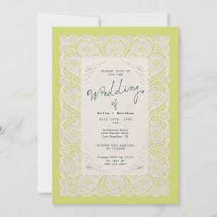 Vintage Lace Doily Citrus Green Wedding Invitation