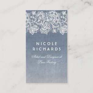 Vintage Lace Dusty or Slate Blue Elegant Business Card