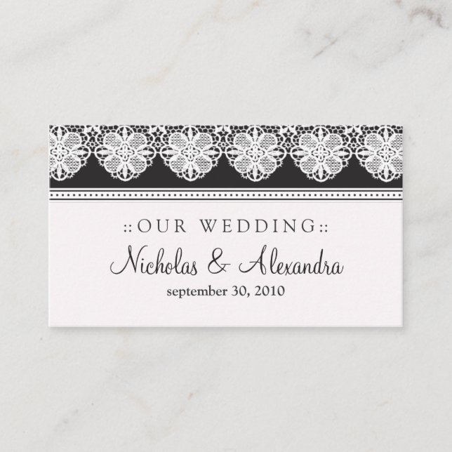 Vintage Lace Ebony Wedding Website Card (Front)