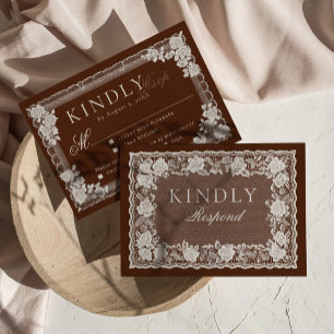 Vintage Lace Fancy Brown Old Money Wedding RSVP Card