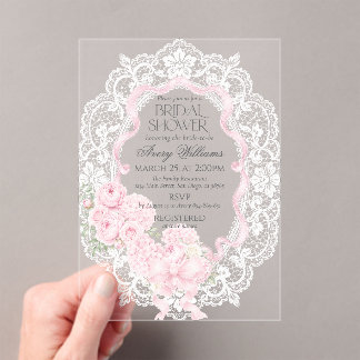 Vintage Lace Frame Bridal Shower Acrylic Invitations