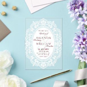 Vintage Lace Frame Wedding Acrylic Invitations