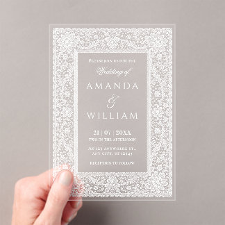 Vintage Lace Frame Wedding Acrylic Invitations