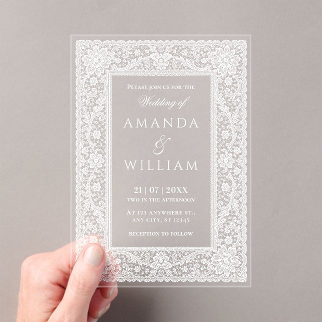 Vintage Lace Frame Wedding Acrylic Invitations (Insitu (Handheld))