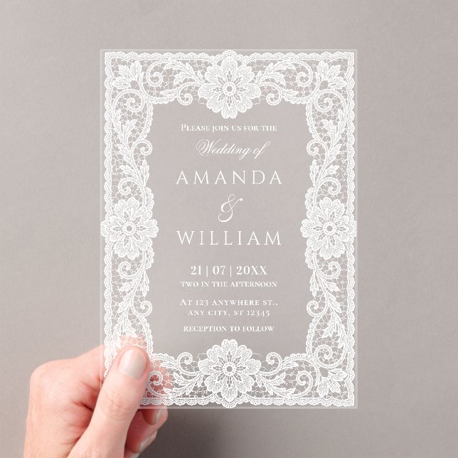 Vintage Lace Frame Wedding Acrylic Invitations (Insitu (Handheld))