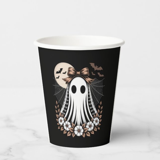 Vintage Lace Ghost Halloween Paper Cups (Front)