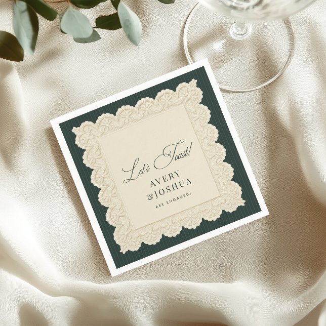 Vintage Lace Green Stripes Engagement Party Napkin (Creator Uploaded)