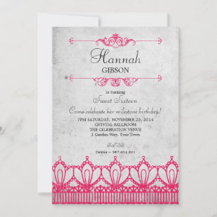 Vintage Lace (Grunge Look) Sweet 16 Invitation