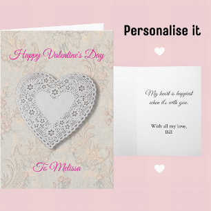 Vintage Lace Heart And Flowers Valentine Holiday Card
