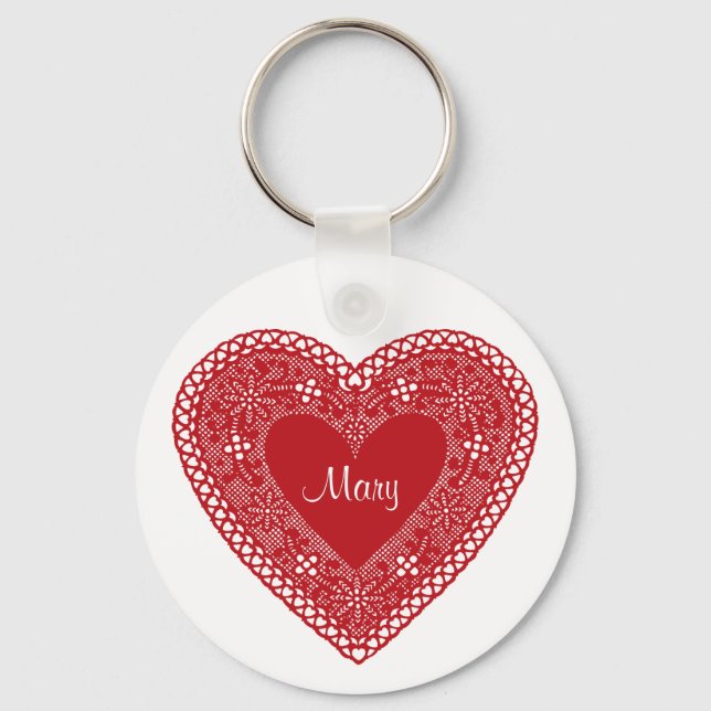 Vintage Lace Heart Key Ring (Front)