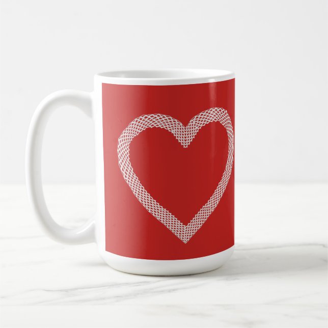 Vintage Lace Heart Red Valentine's Day Coffee Mug (Left)