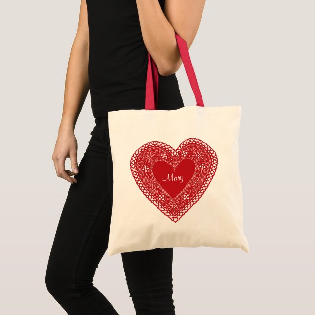 Vintage Lace Heart Tote Bag (Front (Product))
