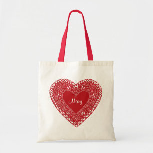 Vintage Lace Heart Tote Bag