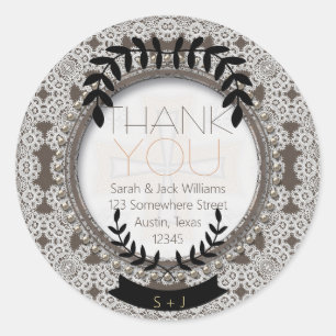 Vintage Lace & laurel Thank You Round Seals labels