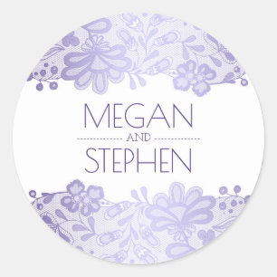 Vintage Lace Lavender and White Wedding Classic Round Sticker