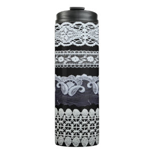 Vintage lace line, ornamental flowers (real lace) thermal tumbler
