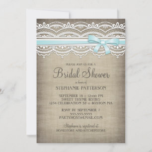 Vintage Lace & Linen Rustic Elegance Bridal Shower Invitation