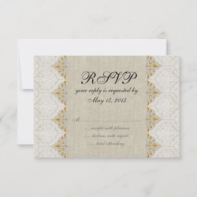 Vintage Lace Linen Rustic Wedding RSVP (Front)