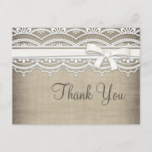 Vintage Lace & Linen Thank You Postcard