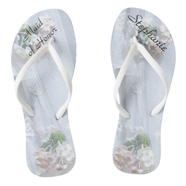 Vintage Lace Maid of Honour Wedding Flip Flops (Footbed)