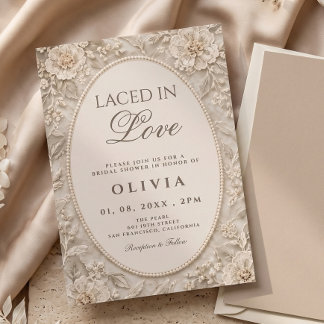 Vintage Lace Pearl Laced In Love Bridal Shower Invitation