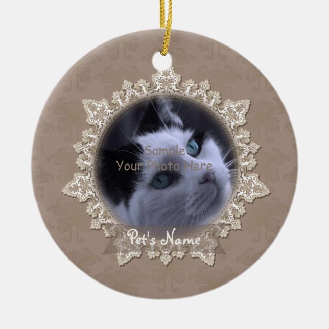 Vintage Lace Pet Cat Memorial Ornament (Front)