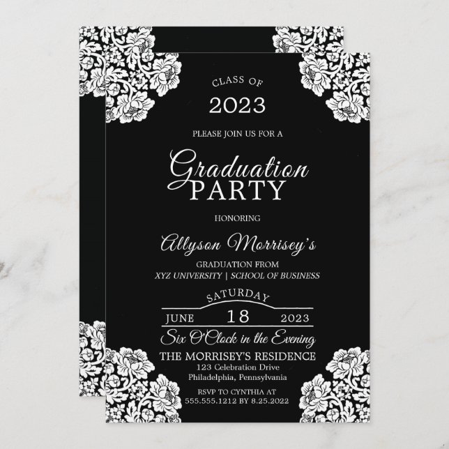 Vintage Lace Photo Graduation  Invitation (Front/Back)