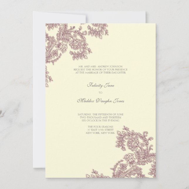 Vintage Lace | Real Aubergine | Wedding Invitation (Front)