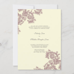 Vintage Lace Real Aubergine Wedding Invitation