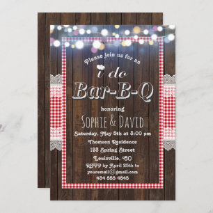 Vintage Lace Red Gingham Old Wood I DO BBQ Invite
